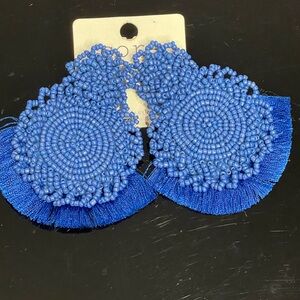 Blue Beaded Statement Earrings